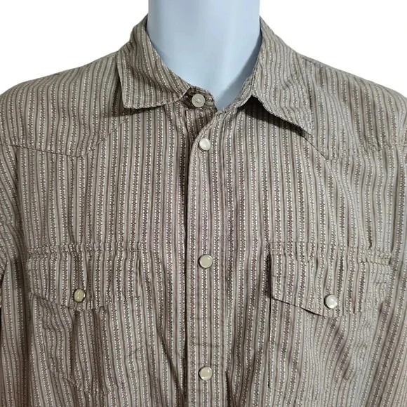 VTG Structure Mens M Brown Western Snap Shirt Diamond Stripe Short Sleeve - Picture 3 of 7